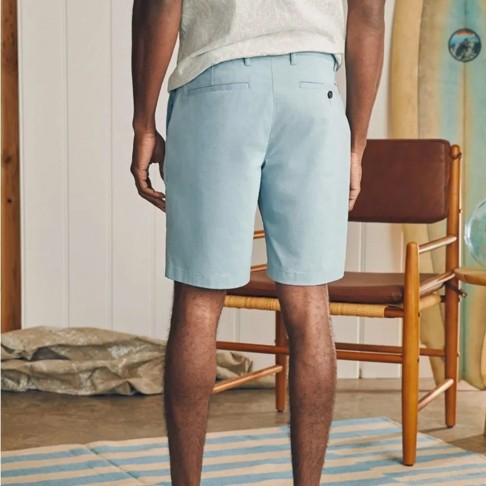 Faherty Movement Chino Short 8” Light Blue Shorts Men 33 Organic Cotton Casual